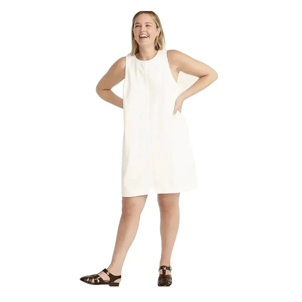 J.Crew White Denim Sleeveless Shift Mini Dress with Pockets Size 6
